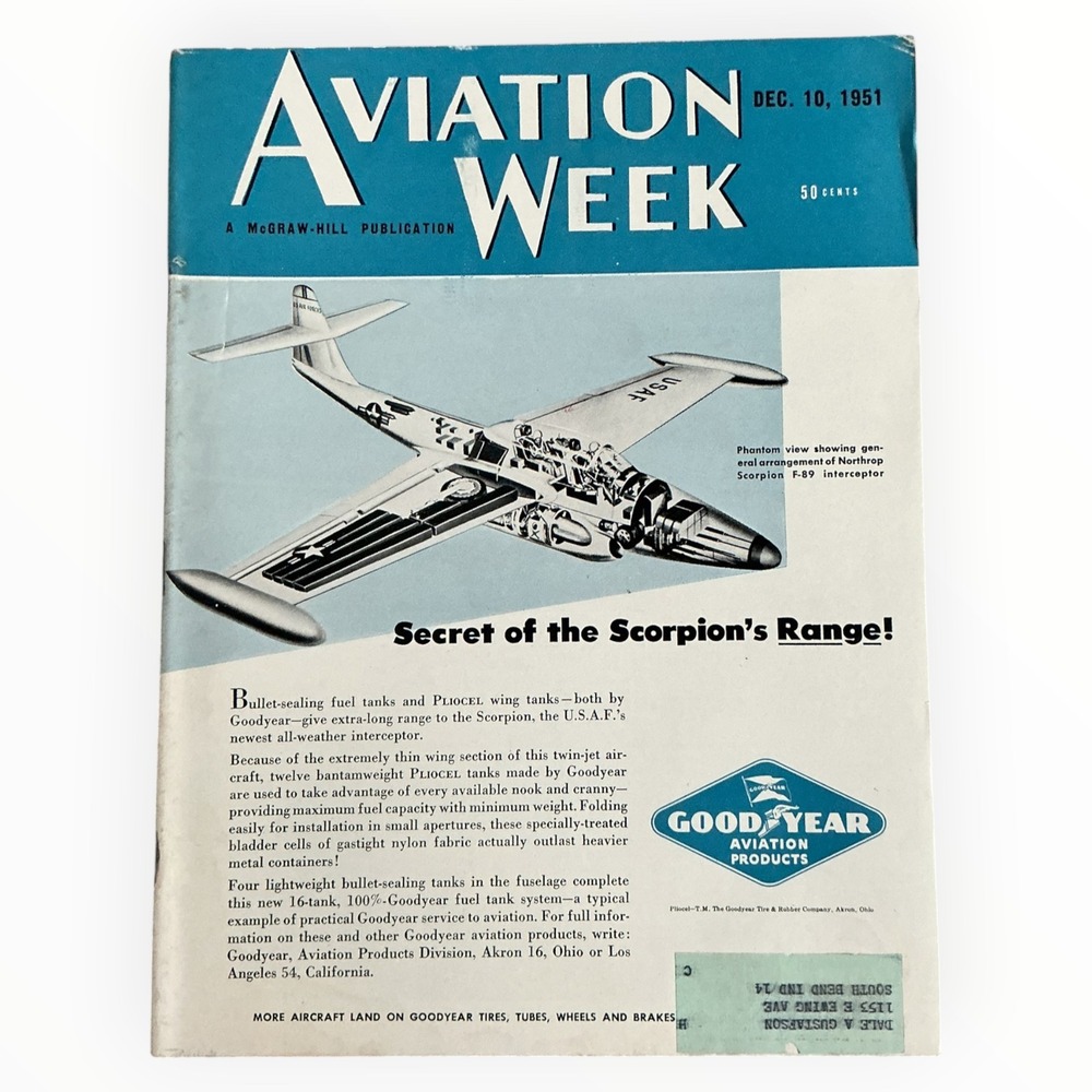 Aviation Week Magazine December 10 1951 F 89 Scorpion T 36 Delta Jet